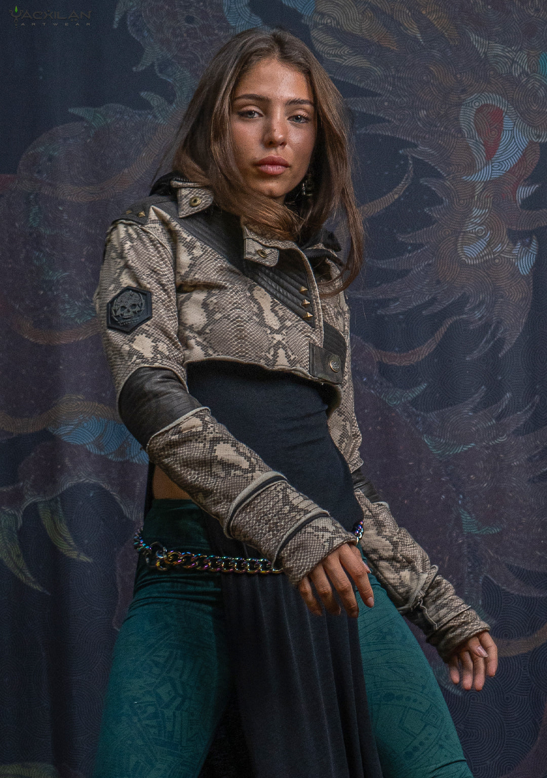 Crop Jacket Woman Neotokyo Punk / Cotton Looper Fake Leather - KINGKOBRA